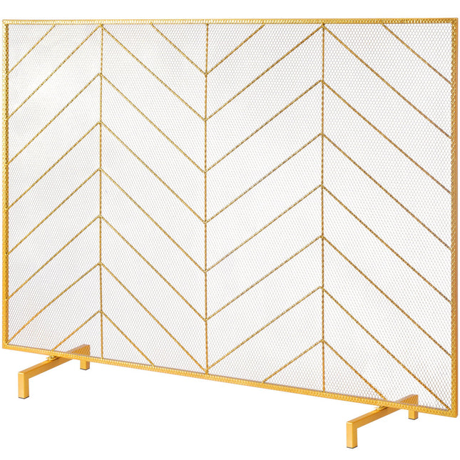 980x758MM Fireplace Screen 1-Panel Iron Mesh Spark Guard Modern Gold.