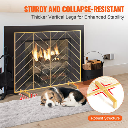 980x758MM Fireplace Screen 1-Panel Iron Mesh Spark Guard Modern Gold.