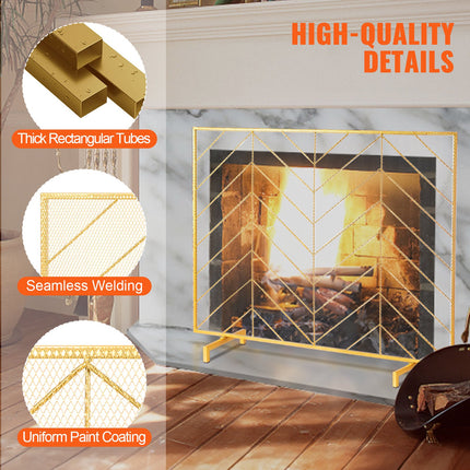 980x758MM Fireplace Screen 1-Panel Iron Mesh Spark Guard Modern Gold.
