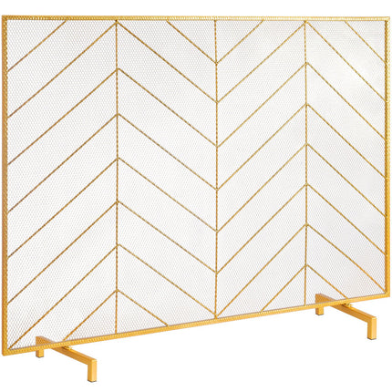 980x758MM Fireplace Screen 1-Panel Iron Mesh Spark Guard Modern Gold.