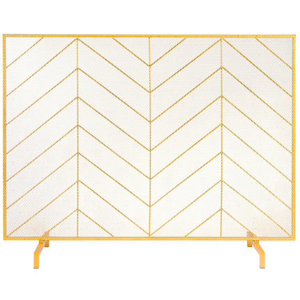 980x758MM Fireplace Screen 1-Panel Iron Mesh Spark Guard Modern Gold.
