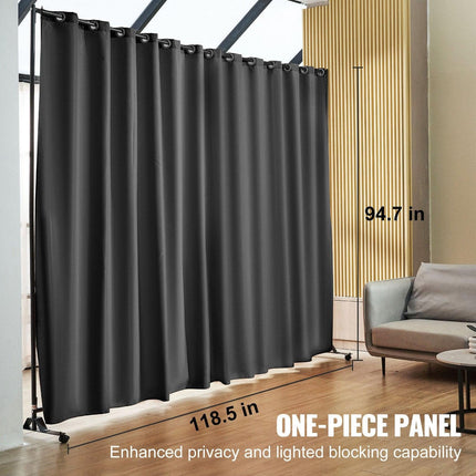 Room Divider, 8 ft x 10 ft (96 x 120inch) Portable Panel Room Divider with Wheels Curtain Divider Stand, Room Divider Privacy Screen for Office, Bedroom, Dining Room, Study, Black.