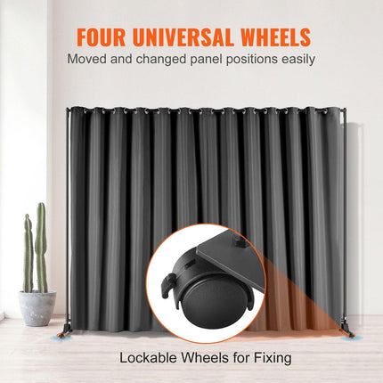 Room Divider, 8 ft x 10 ft (96 x 120inch) Portable Panel Room Divider with Wheels Curtain Divider Stand, Room Divider Privacy Screen for Office, Bedroom, Dining Room, Study, Black.