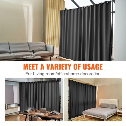 Room Divider, 8 ft x 10 ft (96 x 120inch) Portable Panel Room Divider with Wheels Curtain Divider Stand, Room Divider Privacy Screen for Office, Bedroom, Dining Room, Study, Black.