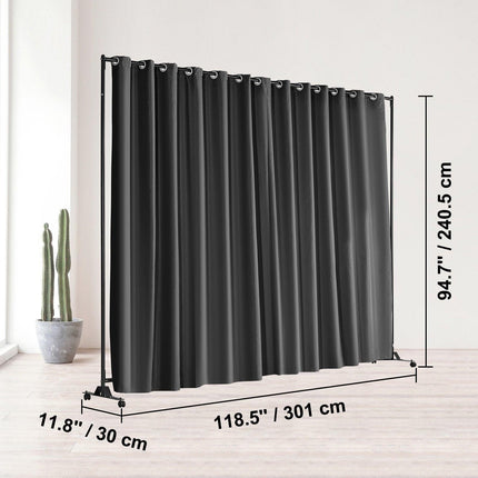 Room Divider, 8 ft x 10 ft (96 x 120inch) Portable Panel Room Divider with Wheels Curtain Divider Stand, Room Divider Privacy Screen for Office, Bedroom, Dining Room, Study, Black.