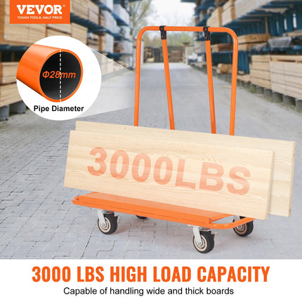 Drywall Cart, 3000 LBS Panel Dolly Cart with 45.28" x 21.8" Deck and 5" Swivel Wheels, Heavy-Duty Drywall Sheet Cart, Handling Wall Panel, Sheetrock, Lumber, for Garage, Home, Warehouse.