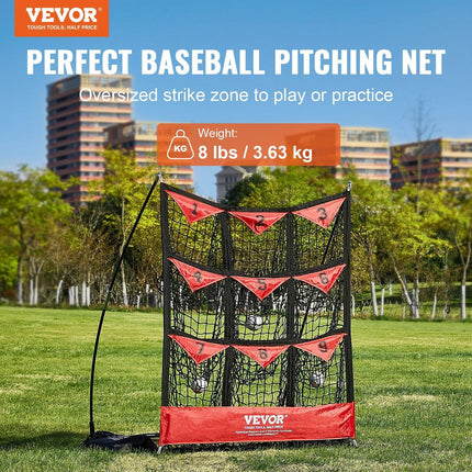 9 Hole Baseball Softball Pitching Net 9 Pocket Hitting Practice 49"x42".