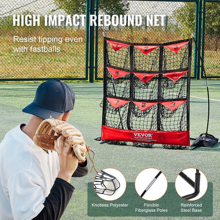 9 Hole Baseball Softball Pitching Net 9 Pocket Hitting Practice 49"x42".