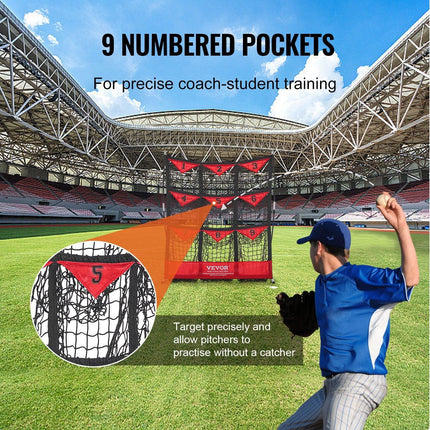 9 Hole Baseball Softball Pitching Net 9 Pocket Hitting Practice 49"x42".