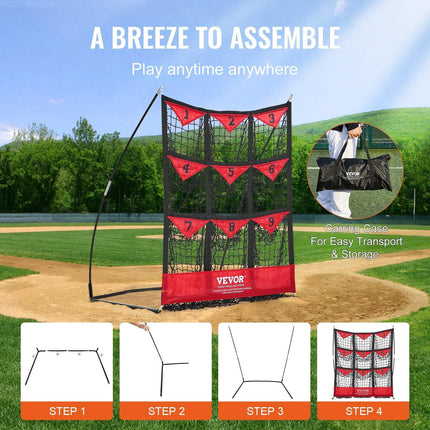 9 Hole Baseball Softball Pitching Net 9 Pocket Hitting Practice 49"x42".