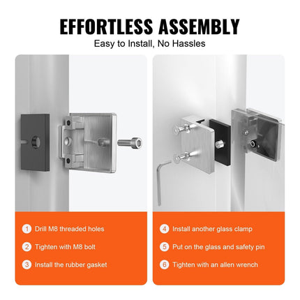 Glass Clamp, 4 PCS Square Glass Railing Bracket for 0.31 "-0.47 " Tempered Glass, 304 Stainless Steel Glass Mounting Clamp, Glass Shelf Bracket for Balcony, Garden, Pool, Stair, Silver.