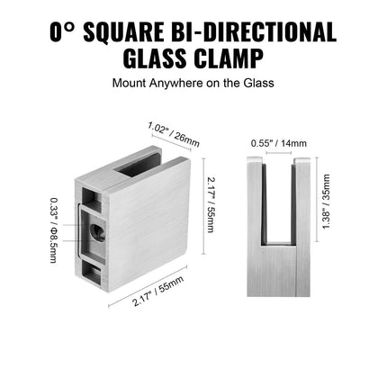 Glass Clamp, 4 PCS Square Glass Railing Bracket for 0.31 "-0.47 " Tempered Glass, 304 Stainless Steel Glass Mounting Clamp, Glass Shelf Bracket for Balcony, Garden, Pool, Stair, Silver.