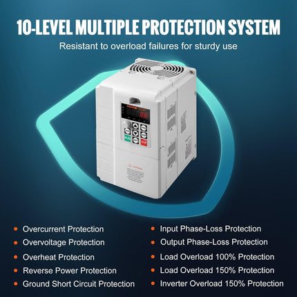 VFD 10HP, 7.5KW, 34A, 1 Phase 220V-240V Input to 3 Phase 220V-240V Output Variable Frequency Drive, 0-400Hz VFD for AC Motor Speed Control.