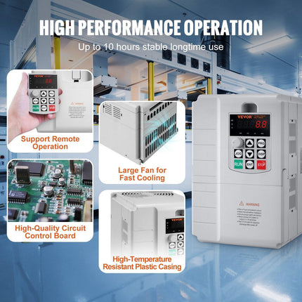 VFD 10HP, 7.5KW, 34A, 1 Phase 220V-240V Input to 3 Phase 220V-240V Output Variable Frequency Drive, 0-400Hz VFD for AC Motor Speed Control.