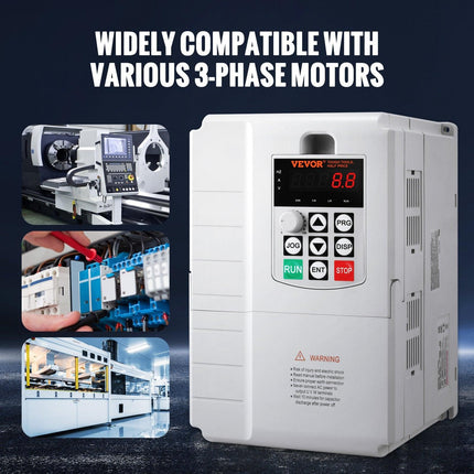 VFD 10HP, 7.5KW, 34A, 1 Phase 220V-240V Input to 3 Phase 220V-240V Output Variable Frequency Drive, 0-400Hz VFD for AC Motor Speed Control.