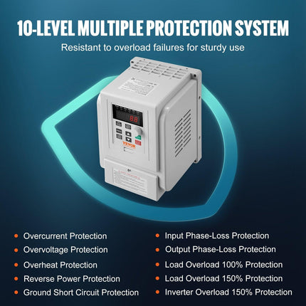 VFD 5HP, 4KW, 18A, 1 Phase 220V-240V Input to 3 Phase 220V-240V Output Variable Frequency Drive, 0-400Hz VFD for AC Motor Speed Control.