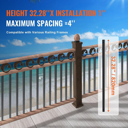 Staircase Metal Balusters, 32.28"x1"x0.2" Flat Aluminum Alloy Decorative Banister Spindles, 51 Pack Deck Baluster with Screws, Classic Hollow Deck Railing Satin Black Powder Coated for Porch.