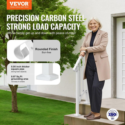 Handrails for Outdoor Steps, 1-2 Step Stair Hand Rail Kit, Transitional Carbon Steel Railings with Installation Kit, Stair Rails for Seniors, Concrete Steps & Porch & Deck, White Retro Arch.