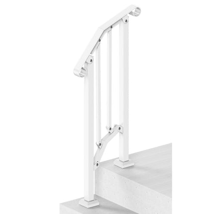 Handrails for Outdoor Steps, 1-2 Step Stair Hand Rail Kit, Transitional Carbon Steel Railings with Installation Kit, Stair Rails for Seniors, Concrete Steps & Porch & Deck, White Retro Arch.