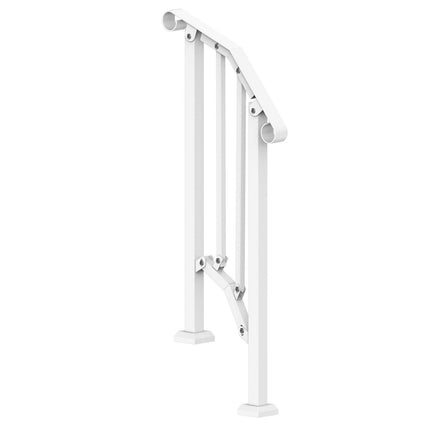 Handrails for Outdoor Steps, 1-2 Step Stair Hand Rail Kit, Transitional Carbon Steel Railings with Installation Kit, Stair Rails for Seniors, Concrete Steps & Porch & Deck, White Retro Arch.