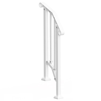 Handrails for Outdoor Steps, 1-2 Step Stair Hand Rail Kit, Transitional Carbon Steel Railings with Installation Kit, Stair Rails for Seniors, Concrete Steps & Porch & Deck, White Retro Arch.