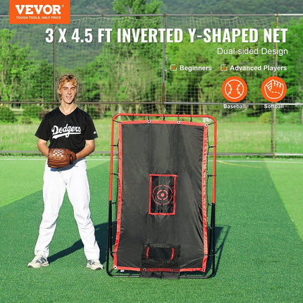 Baseball And Softball Rebounder Net 3.5x4.5 ft 2-in-1 Switch Hitter Pitch.