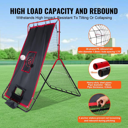 Baseball And Softball Rebounder Net 3.5x4.5 ft 2-in-1 Switch Hitter Pitch.