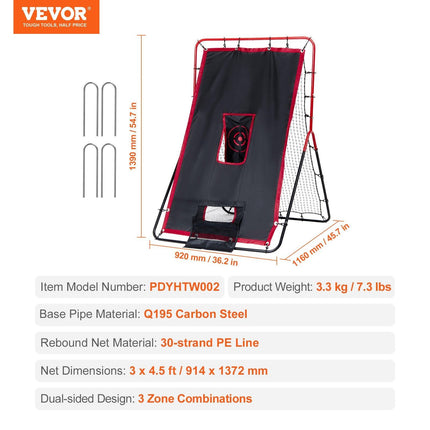 Baseball And Softball Rebounder Net 3.5x4.5 ft 2-in-1 Switch Hitter Pitch.