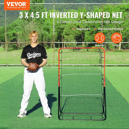 Baseball And Softball Rebounder Net, 3 x 4.5 ft PitchBack Baseball Pitching Nest, 3-Way Baseball, Softball Pitchback Net, Fielding Trainer, Bounce Back Net for Fielding/Throwing Practice.
