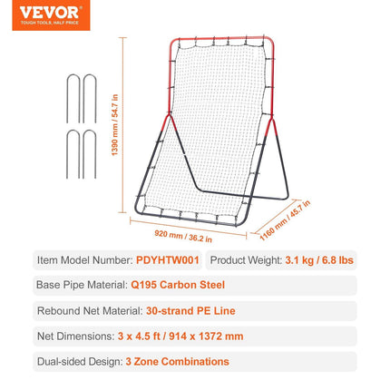 Baseball And Softball Rebounder Net, 3 x 4.5 ft PitchBack Baseball Pitching Nest, 3-Way Baseball, Softball Pitchback Net, Fielding Trainer, Bounce Back Net for Fielding/Throwing Practice.