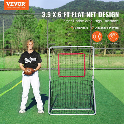 Baseball And Softball Rebounder Net, 3.5 x 6 ft PitchBack Baseball Pitching Nest, Softball Pitchback Net, Fielding Trainer, Bounce Back Net for Fielding/Throwing Practice, 5 Adjustable Angles.