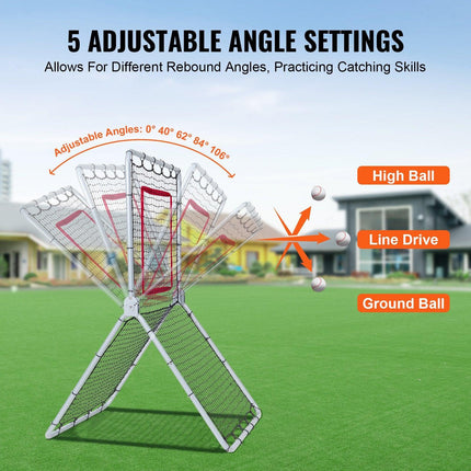 Baseball And Softball Rebounder Net, 3.5 x 6 ft PitchBack Baseball Pitching Nest, Softball Pitchback Net, Fielding Trainer, Bounce Back Net for Fielding/Throwing Practice, 5 Adjustable Angles.