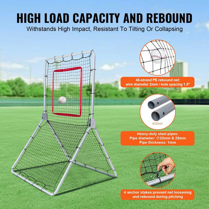 Baseball And Softball Rebounder Net, 3.5 x 6 ft PitchBack Baseball Pitching Nest, Softball Pitchback Net, Fielding Trainer, Bounce Back Net for Fielding/Throwing Practice, 5 Adjustable Angles.
