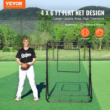 Baseball And Softball Rebounder Net, 4 x 6 Feet PitchBack Baseball Nest for Pitching and Fielding Training, Pitch Return Trainer Rebound Net with Pitching Target, 4 Adjustable Angles.