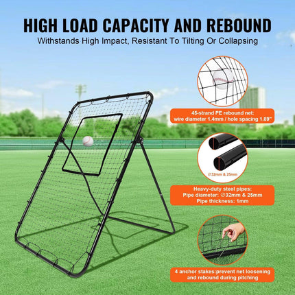 Baseball And Softball Rebounder Net, 4 x 6 Feet PitchBack Baseball Nest for Pitching and Fielding Training, Pitch Return Trainer Rebound Net with Pitching Target, 4 Adjustable Angles.