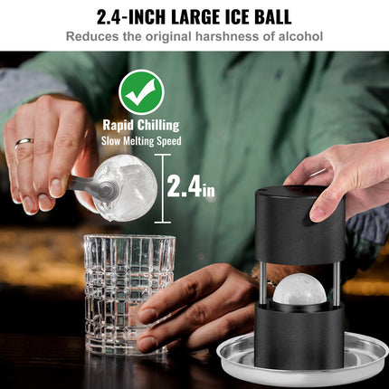 Ice Ball Press, 6cm Ice Ball Maker, Aircraft Al Alloy Ice Ball Press Kit for 60mm Ice Sphere, Ice Press with Tong and Drip Tray, for Whiskey, Cocktail, Bourbon, Scot on Party & Holiday, Black.