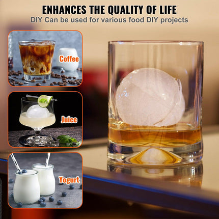 Ice Ball Press, 6cm Ice Ball Maker, Aircraft Al Alloy Ice Ball Press Kit for 60mm Ice Sphere, Ice Press with Tong and Drip Tray, for Whiskey, Cocktail, Bourbon, Scot on Party & Holiday, Black.