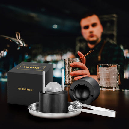 Ice Ball Press, 6cm Ice Ball Maker, Aircraft Al Alloy Ice Ball Press Kit for 60mm Ice Sphere, Ice Press with Tong and Drip Tray, for Whiskey, Cocktail, Bourbon, Scot on Party & Holiday, Black.
