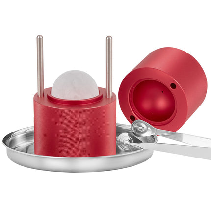 Ice Ball Press, 6cm Ice Ball Maker, Aircraft Al Alloy Ice Ball Press Kit for 60mm Ice Sphere, Ice Press with Tong and Drip Tray, for Whiskey, Cocktail, Bourbon, Scot on Party & Holiday, Red.