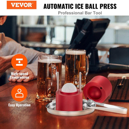 Ice Ball Press, 6cm Ice Ball Maker, Aircraft Al Alloy Ice Ball Press Kit for 60mm Ice Sphere, Ice Press with Tong and Drip Tray, for Whiskey, Cocktail, Bourbon, Scot on Party & Holiday, Red.
