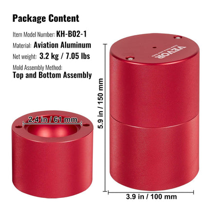 Ice Ball Press, 6cm Ice Ball Maker, Aircraft Al Alloy Ice Ball Press Kit for 60mm Ice Sphere, Ice Press with Tong and Drip Tray, for Whiskey, Cocktail, Bourbon, Scot on Party & Holiday, Red.