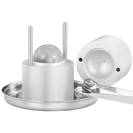 Ice Ball Press Kit, Aircraft Al Alloy Ice Press with Ice Block Mold, Large Mat, Tong, Drip Tray, One Glass, Round Ice Ball Maker 2.4"/60 mm Ice Sphere, for Whiskey, Cocktail on Party & Holiday.