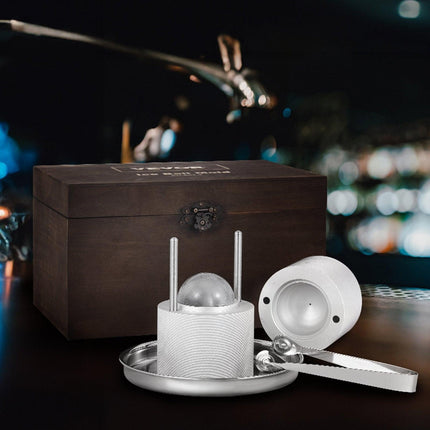 Ice Ball Press Kit, Aircraft Al Alloy Ice Press with Ice Block Mold, Large Mat, Tong, Drip Tray, One Glass, Round Ice Ball Maker 2.4"/60 mm Ice Sphere, for Whiskey, Cocktail on Party & Holiday.