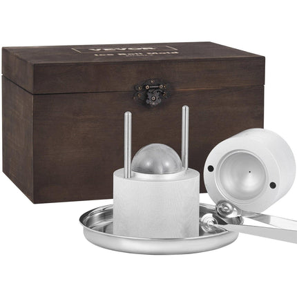 Ice Ball Press Kit, Aircraft Al Alloy Ice Press with Ice Block Mold, Large Mat, Tong, Drip Tray, One Glass, Round Ice Ball Maker 2.4"/60 mm Ice Sphere, for Whiskey, Cocktail on Party & Holiday.