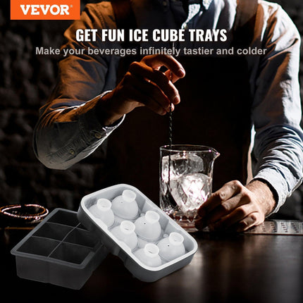 Ice Cube Trays (Set of 2), 2-in-1 Combo with Silicone Sphere Ice Ball Maker & Large Square Ice Cube Maker with Lid, Reusable Easy Release BPA Free Ice Tray Set for Whiskey Cocktails Bourbon.