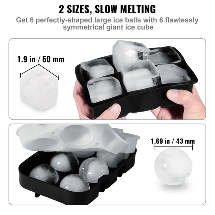 Ice Cube Trays (Set of 2), 2-in-1 Combo with Silicone Sphere Ice Ball Maker & Large Square Ice Cube Maker with Lid, Reusable Easy Release BPA Free Ice Tray Set for Whiskey Cocktails Bourbon.