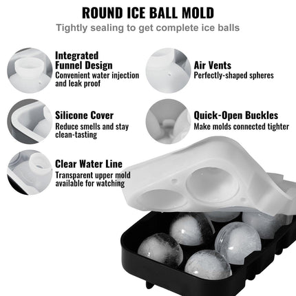Ice Cube Trays (Set of 2), 2-in-1 Combo with Silicone Sphere Ice Ball Maker & Large Square Ice Cube Maker with Lid, Reusable Easy Release BPA Free Ice Tray Set for Whiskey Cocktails Bourbon.