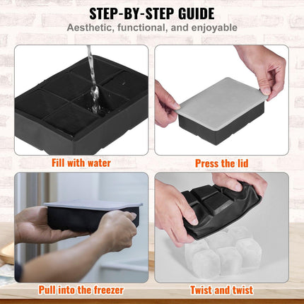 Ice Cube Trays (Set of 2), 2-in-1 Combo with Silicone Sphere Ice Ball Maker & Large Square Ice Cube Maker with Lid, Reusable Easy Release BPA Free Ice Tray Set for Whiskey Cocktails Bourbon.