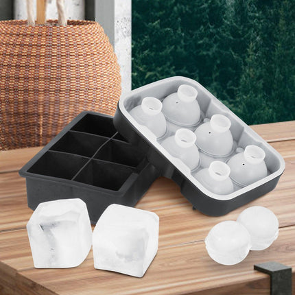 Ice Cube Trays (Set of 2), 2-in-1 Combo with Silicone Sphere Ice Ball Maker & Large Square Ice Cube Maker with Lid, Reusable Easy Release BPA Free Ice Tray Set for Whiskey Cocktails Bourbon.