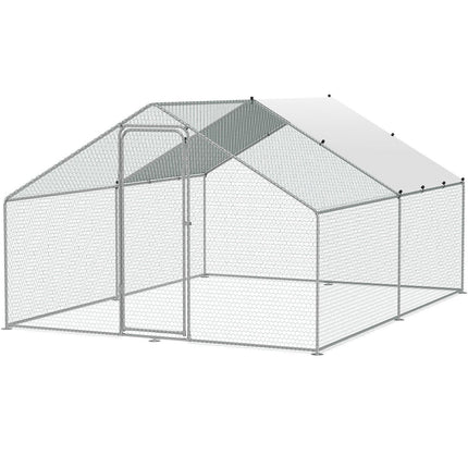 Large Metal Chicken Coop, 3x3.93x1.99 m Walk-in Chicken Runs for Yard with Cover, Spire Roof Hen House with Security Lock for Outdoor and Backyard, Farm, Duck Rabbit Cage Poultry Pen.